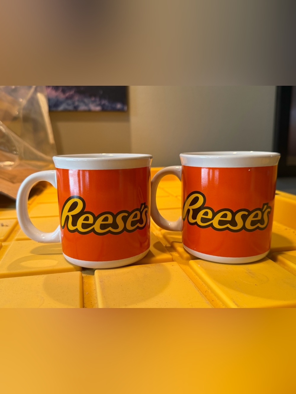 Pair of Reese's Peanut Butter Cups Orange Coffee Mugs by Galerie 12oz mugs